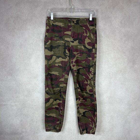 Pam & Gela Pants - Pam & Gela Burgundy Camo Cargo Elastic Hem Cropped Pants Women's Size 26